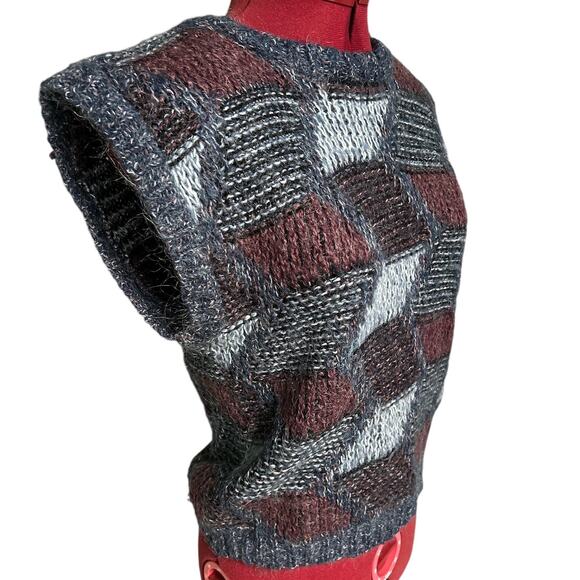 Vintage Executive Focus Medium Mohair Blend Artsy Knit Sweater Vest England Made - Picture 2 of 7